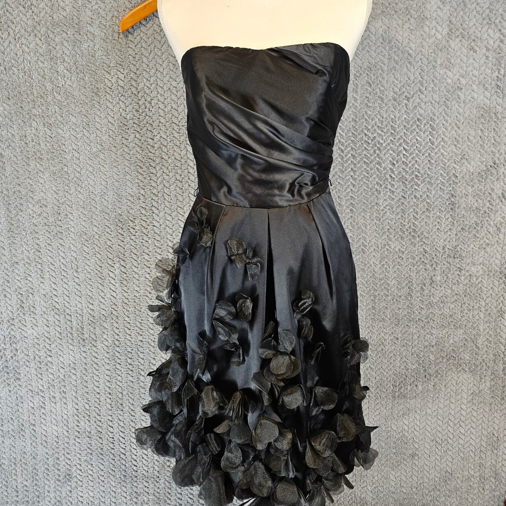 The Limited Event Black Satin Strapless 3D Floral Applique Cocktail Dress Size 4